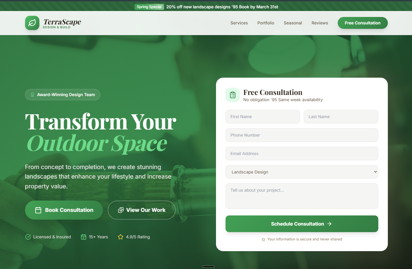 Terra Pro Landscaping example homepage