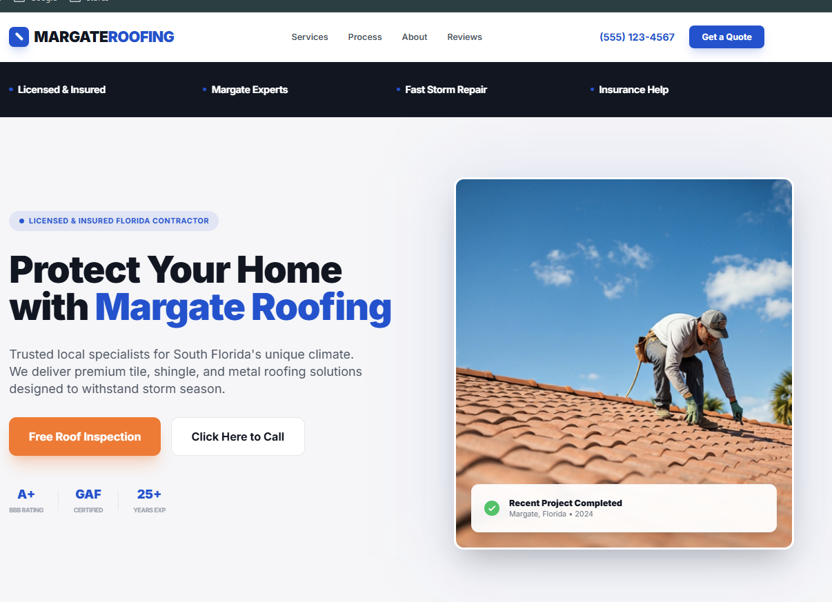 Apex Roofing example homepage